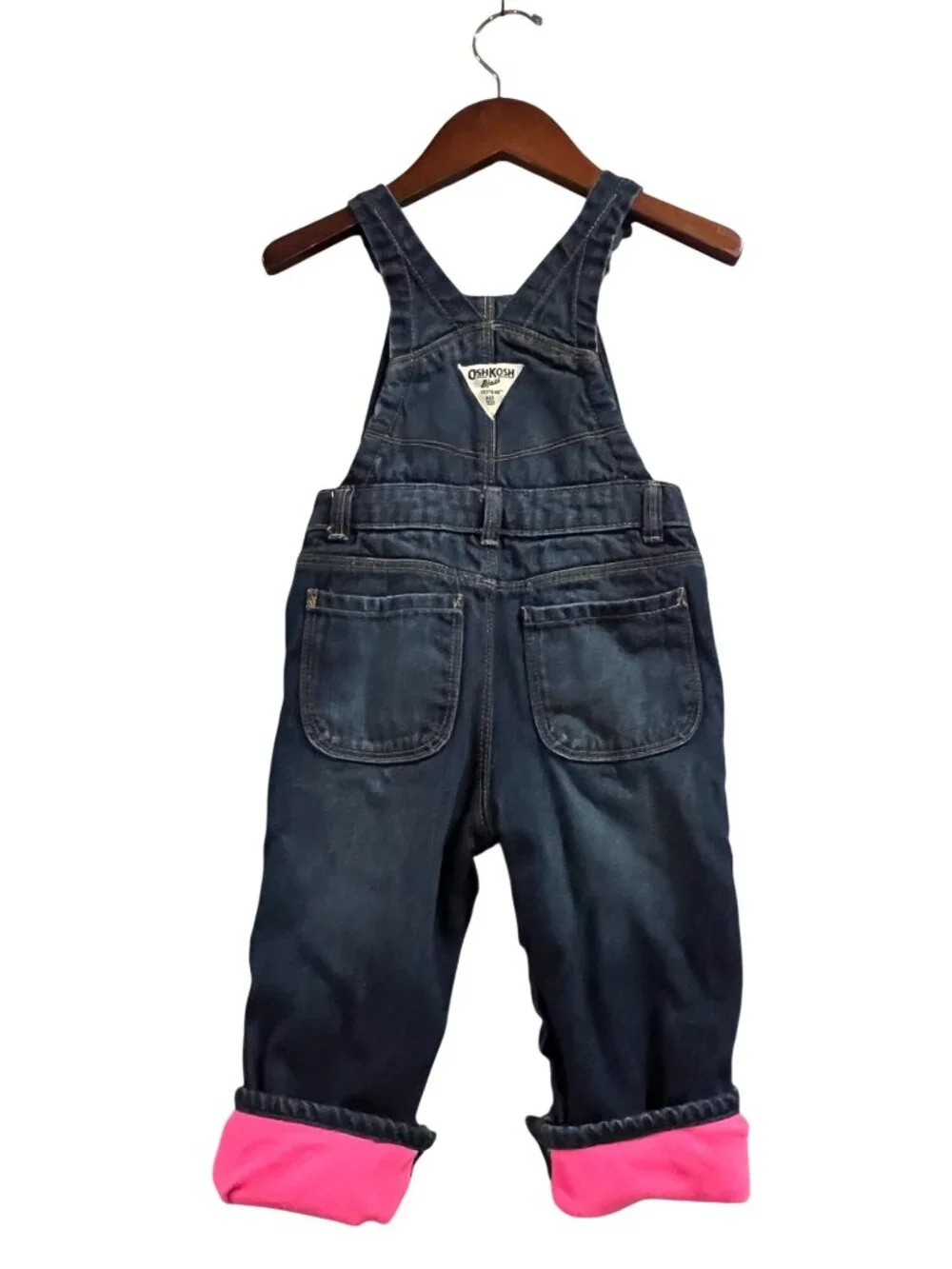 OshKosh B'gosh Girls 24 Month Denim Overalls Pink Fleece Lining